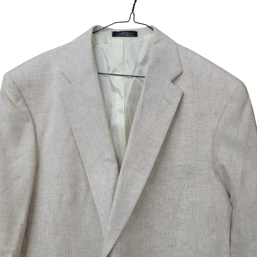 David Taylor Mens‎ 42R Beige Linen Blend 2 Button Blazer Sport Coat Beach Summer